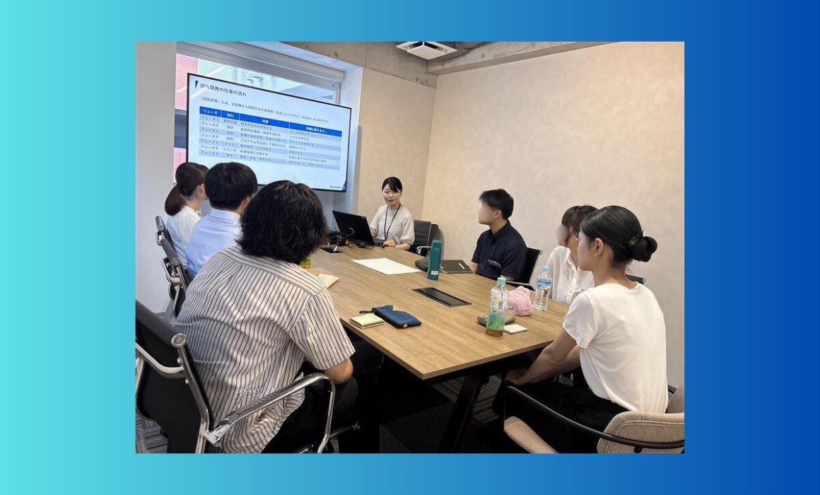 TECHVAN_tokai's tweet image. ＼こんなオープンカンパニーを開催しました！／
8月に福岡事業所で実施✨
エンジニアの仕事の流れ紹介や、kintoneを使ったお客様への提案をグループワークで体験していただきました💻
最後は社員との座談会で質問が飛び交い、大盛り上がりでした！🙌
#しずおカンパニー　
#エンジニア
#新卒