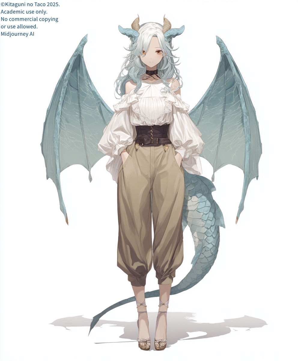 #クリスタルドラゴン娘 #ドラゴンガール ＃MidjourneyV7 
男装のドラゴンガール。