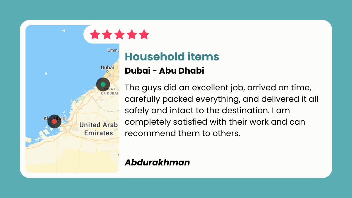 WiseMoveUAE's tweet photo. ⭐️⭐️⭐️⭐️⭐️
Dubai → Abu Dhabi made easy 🚚
Trusted movers, careful packing, smooth delivery.

#UAE #MovingDay #Dubai #AbuDhabi #WiseMove https://t.co/zydR9LC22n