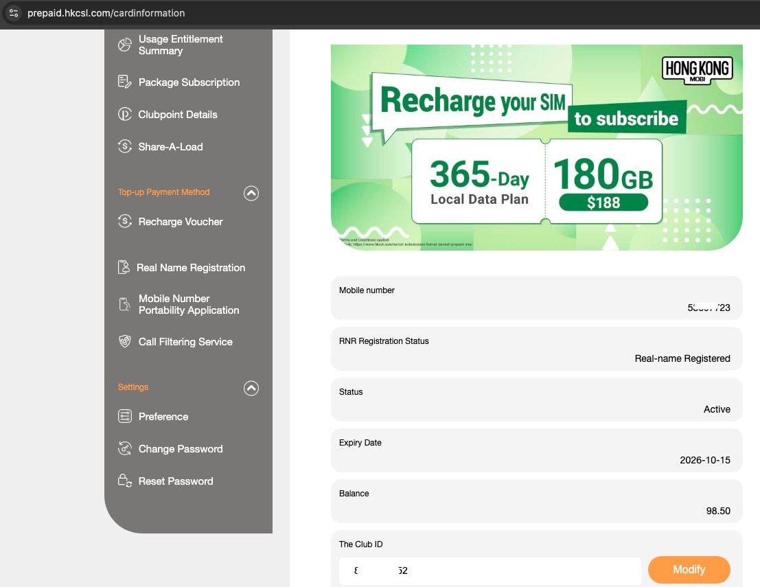 kheAIcom's tweet image. Topping up your #CSLHK prepaid SIM with #OctopusCard via #OctopusApp and NFC, to extend the sim's validity! 

Go to hkcsl.com/en/online-rech… (select Octopus &amp;amp; login), top up with at least $HKD 50 for 360 days. 

My next topup will be 2026-10-15 😆