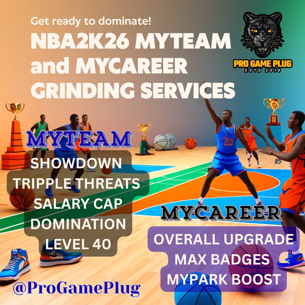 PROGamePlug's tweet image. Level up your game in NBA 2K26! 🔥

 I Offer Elite, Professional Services to Help You Dominate the Court. Stop Grinding and Start Winning! 💪 

​MyTEAM Services:
Showdown &amp;amp; Triple Threat Park Wins
​Domination Completion
​Salary Cap Expertise
​LVl Up Fast
​MyCAREER Services:…