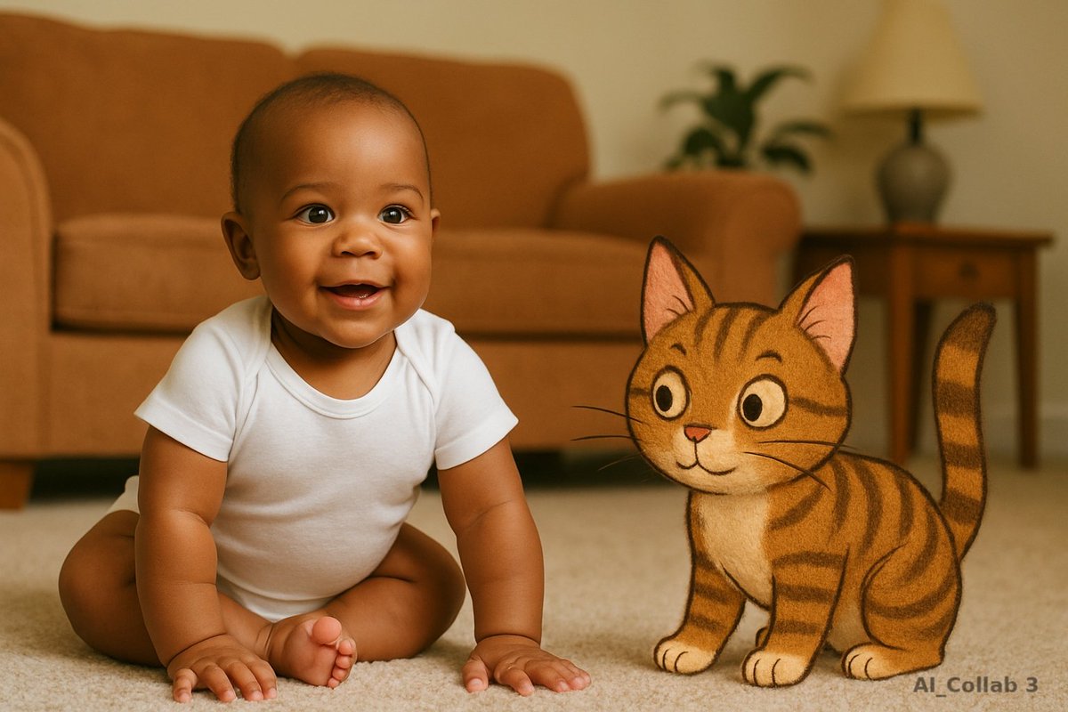 AI_Collab3's tweet image. 👶 Baby StarChild & Cartoon Cat.... Warm, cheerful, and perfectly blended realism with animation. ID#: SYL-BABY-001 #AIart #AI_COLLAB3artTOONS #AI_COLLAB3 #DigitalArt #FamilyMagic #CreativeFusion