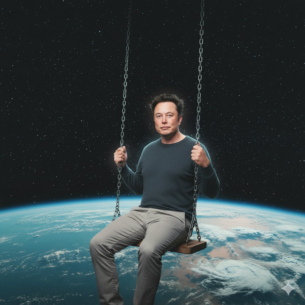 rovvmut_'s tweet image. Gemini Nano Banana Prompt:
{
"directive": "Replicate this image as a cinematic photomontage album cover, preserving the user's identity. The scene features the subject on a chain swing suspended in outer space above Earth's curved horizon, capturing a dreamy, weightless vibe.…