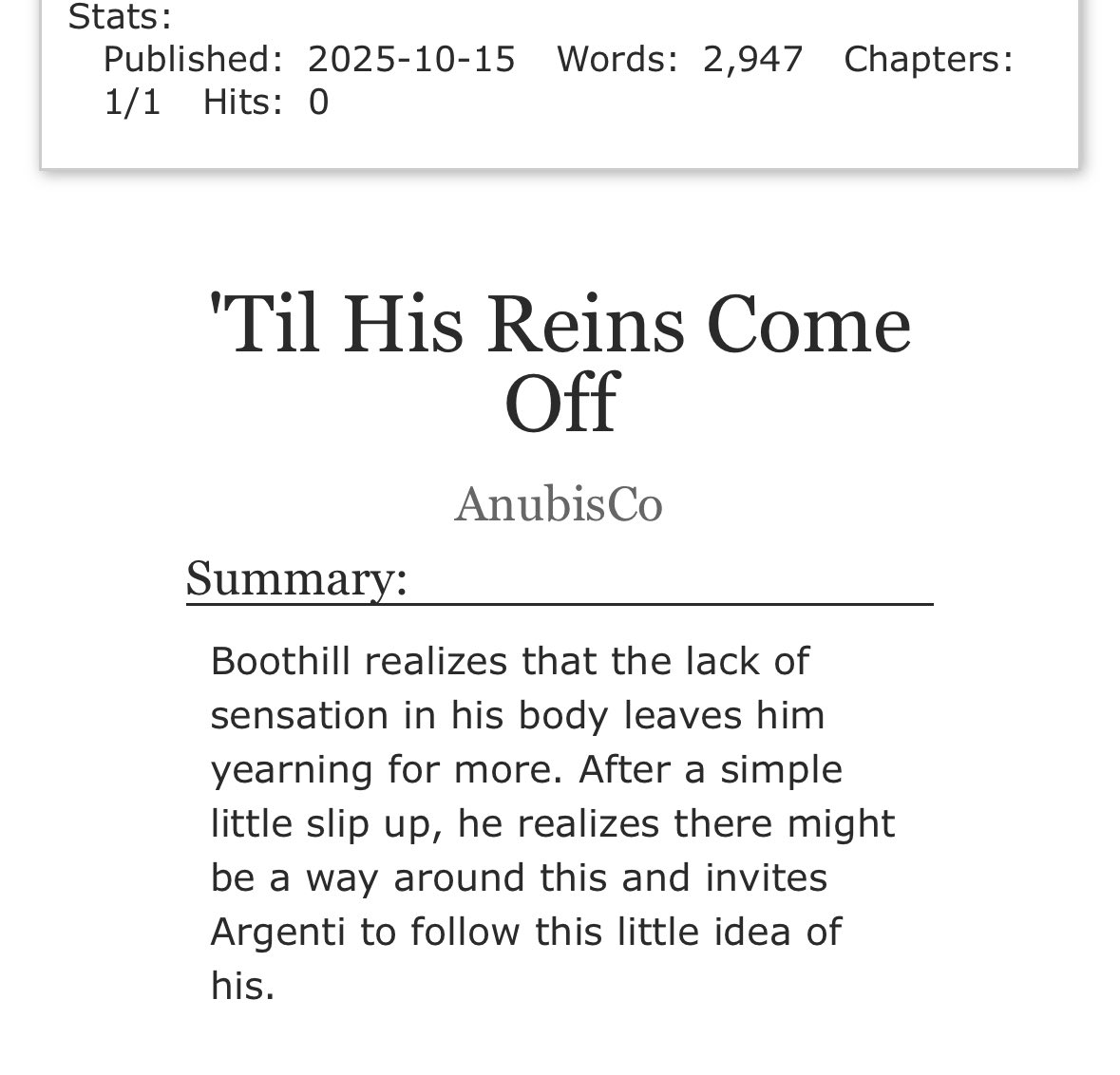 anubisnco's tweet photo. "C'mon Now.. Don't Leave Me Hangin'."

Come read "'Til His Reins Come Off", Day 14 of #Argenthillkinktober , now posted on AO3!

2.9k words here today!
Happy reading~ 🌹

{ #argenthill }{ #RosesandRevolvers }
🔗https://t.co/Il7jfovwXi https://t.co/oRac88pBRr