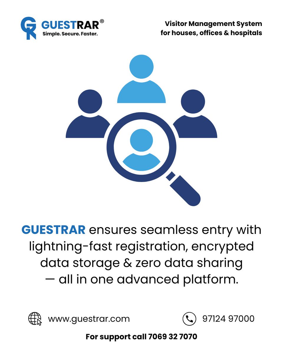 guestrar's tweet image. GuestRAR ensures seamless entry with lightning-fast registration, encrypted data storage & zero data sharing — all in one advanced platform.GuestRAR #SecureCheckIn #DataPrivacy #SmartTech #NextGenVMS