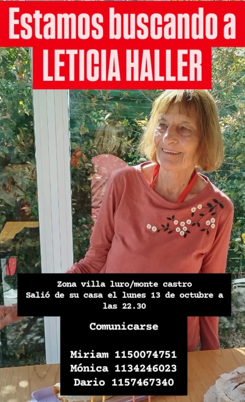 Leticia Haller desapareció el 13/10/25 en la ciudad de Buenos Aires. Zona barrios de Villa / Monte Castro. Por favor compartir y avisar #Urgente al☎️
11-50074571, o 911

#desaparecida #VillaLuro #MonteCastro #CABA
