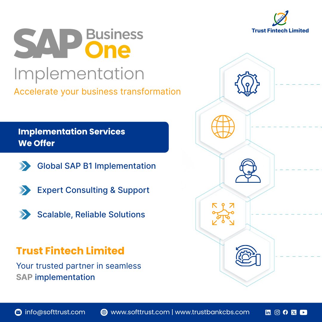 Trust_Fintech's tweet image. Transform your business with expert SAP B1 implementation! 🚀 
Seamless deployment, strategic consulting, and scalable solutions to fuel your growth.
Learn More: softtrust.com/core-banking-s…
#TrustFintechLimited #SAPB1 #ERPExperts #DigitalTransformation #BusinessInnovation