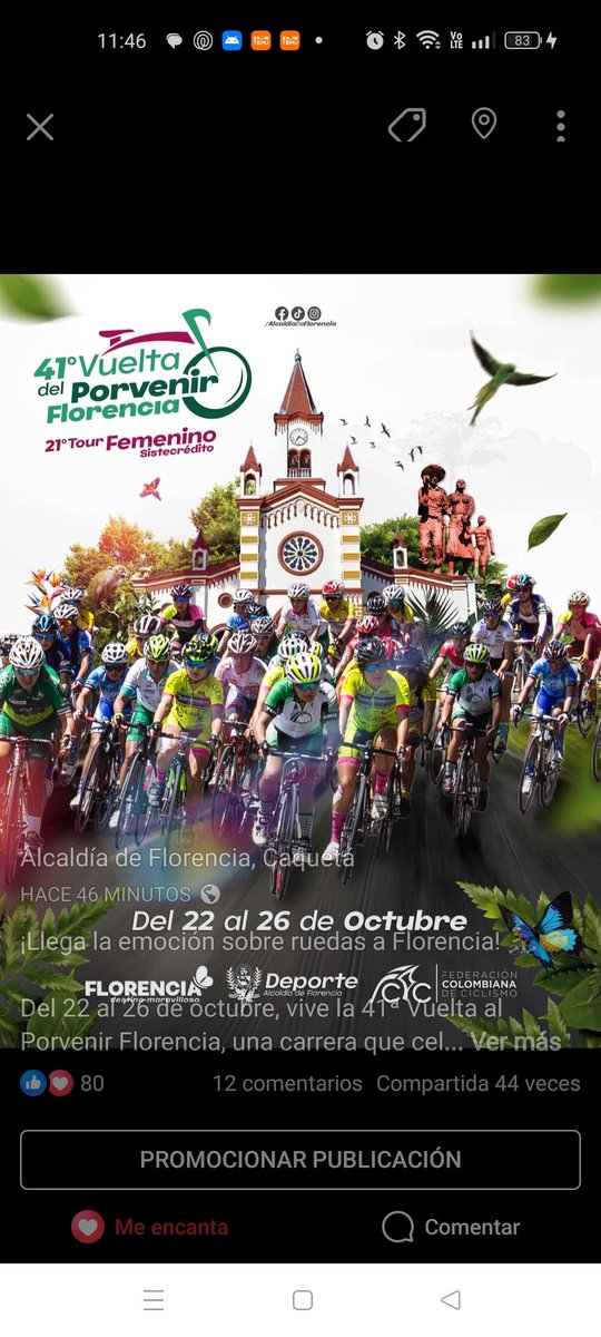 Llega la emoción sobre ruedas a Florencia! 🚴‍♀️🤝

Del 22 al 26 de octubre, vive la 41ª Vuelta al Porvenir Florencia, una carrera que celebra el talento y la pasión del ciclismo. 🌸🏞️

#FlorenciaDestinoMaravilloso 
#HaciendoGrandeAFlorencia
<a href="/TmSistecredito/">Team Sistecredito</a> 
<a href="/fedeciclismocol/">Federación Colombiana de Ciclismo</a>