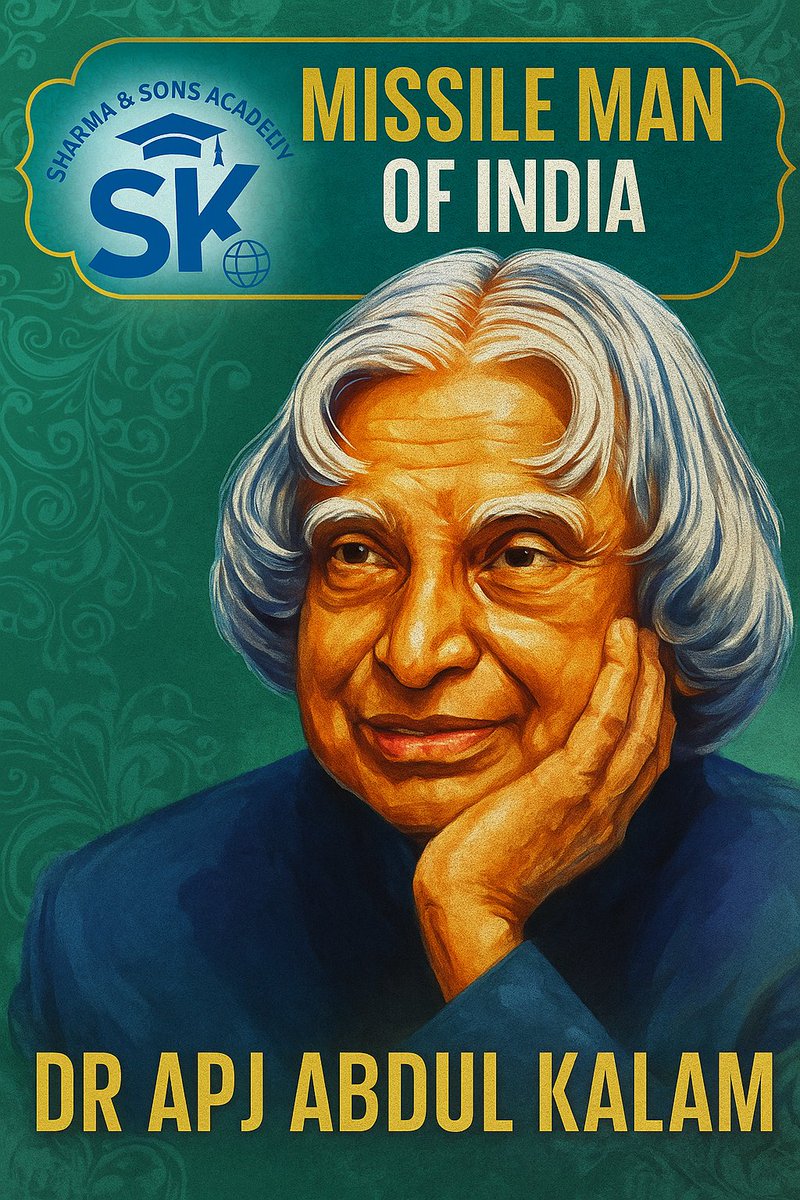 sas_academy_sk_'s tweet image. 🌟 भारत रत्न डॉ. ए.पी.जे. अब्दुल कलाम पर सुंदर पंक्तियाँ और उद्धरण 🌟🇮🇳

1. सपनों को सच करने का साहस ही सफलता की पहली सीढ़ी है — यही हमें कलाम साहब सिखाते हैं।
2. वे केवल मिसाइल मैन नहीं, बल्कि हर युवा के दिल में जगमगाता सपना हैं।
@sas_academy_sk_  #drapjabdulkalam