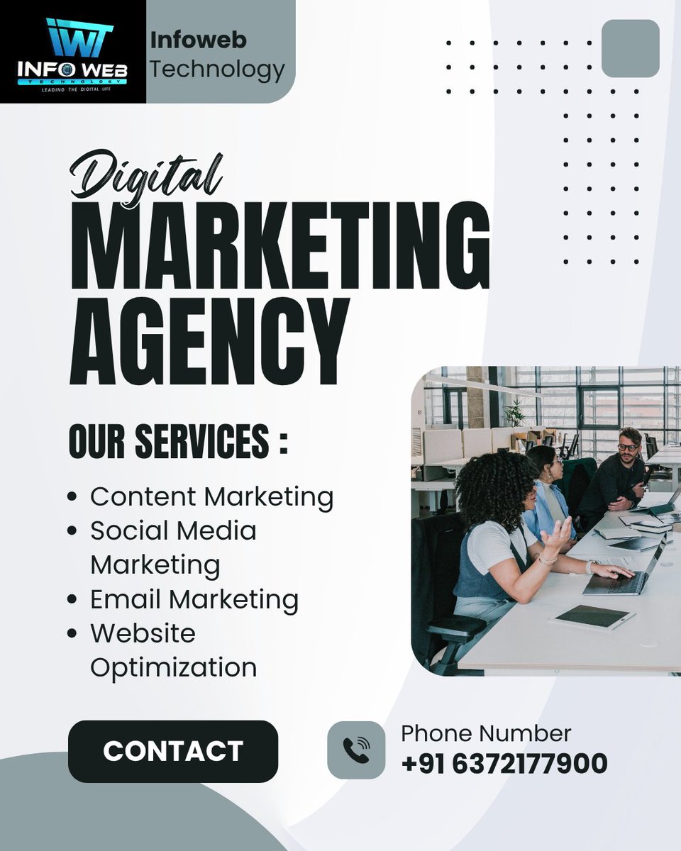infowebtech26's tweet image. 🚀 Boost your brand online with INFOWEB TECHNOLOGY!
From content &amp;amp; social media marketing to SEO &amp;amp; email campaigns — we help your business grow smarter. 💡📊
📞 +91 6372177900 | 🌐 infowebtechnology.com

#DigitalMarketing #InfowebTechnology #SEO #SocialMedia #EmailMarketing