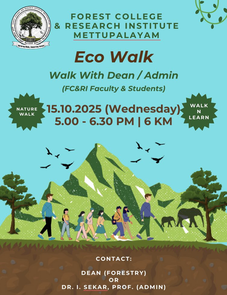 nihar_ifs's tweet photo. FC&amp;RI - Eco Walk

#WalkWithDean 

@IGNFA_GoI 
@TNAU_coimbatore 
@tnforestdept 
@Aiwcrteofficial 
@wii_india 
@WWF 
@WWFINDIA 
@ParveenKaswan https://t.co/JnJF0aEqsQ