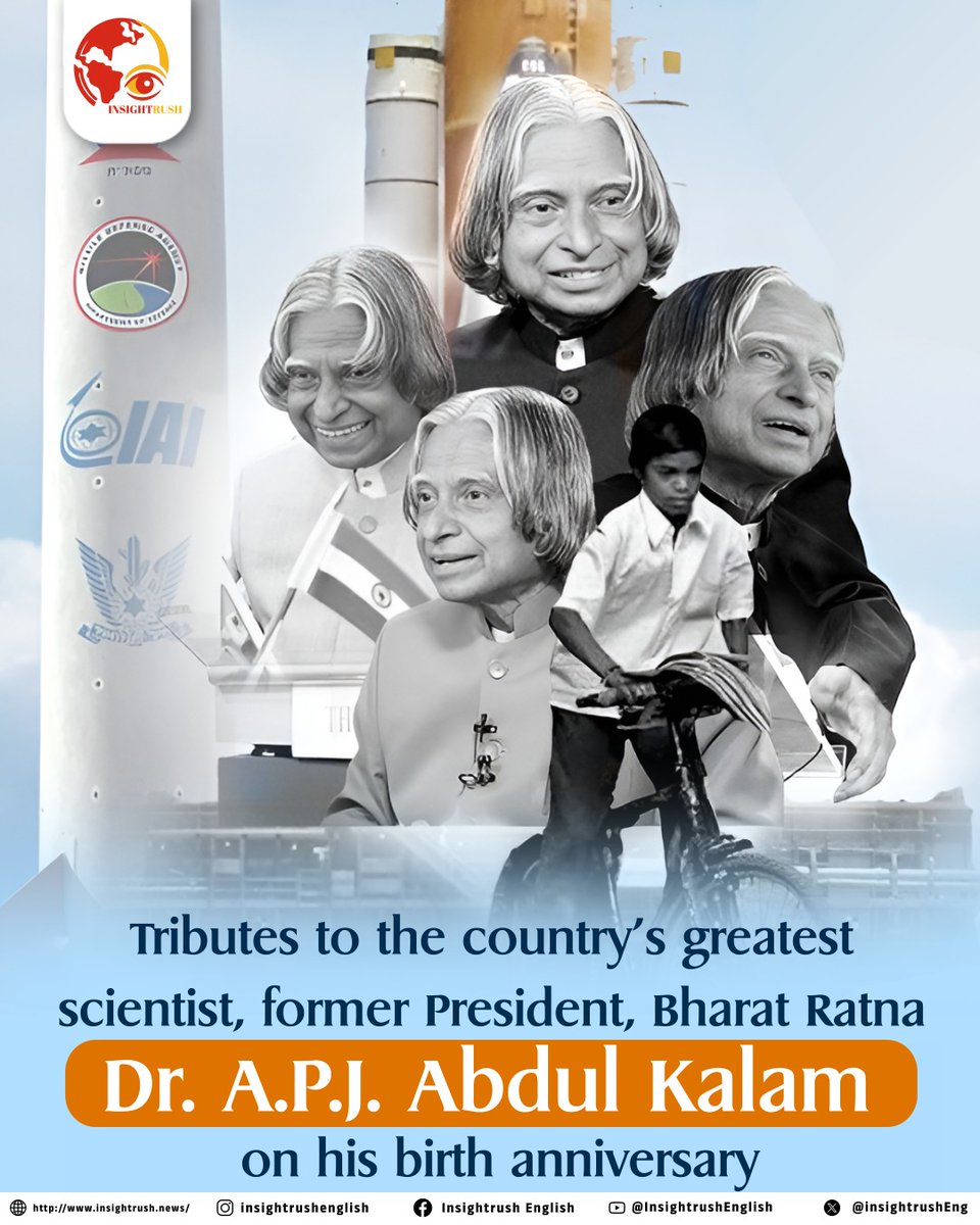insightrushnews's tweet photo. Dr. A.P.J. Abdul Kalam on his birth anniversary

#APJAbdulKalam #AbdulKalam #MissileManOfIndia #BharatRatna #FormerPresident #DrKalam #Inspiration #IndianScientist #PeoplesPresident #Vision2020 #TributeToKalam #KalamQuotes #MotivationalLeader #IndianHero #ScienceIcon #Respect #GreatIndian #NationBuilder #Legend #KalamLivesOn #RememberingKalam #InspirationForYouth #IndiaPride #KalamDay #InsightRushNews