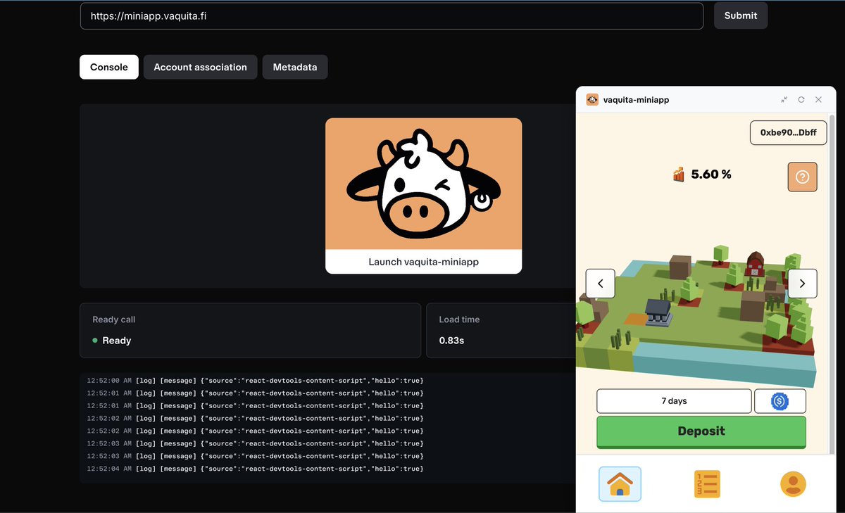 Testing the new <a href="/VaquitaProtocol/">VAQUITA</a> mini app using base.dev preview, a great tool to fix the icons of your mini app and test functionality over all. At Vaquita we’re building finance solutions for the next generation <a href="/buildonbase/">Base Build</a> <a href="/baselatam/">Base LatAm</a>