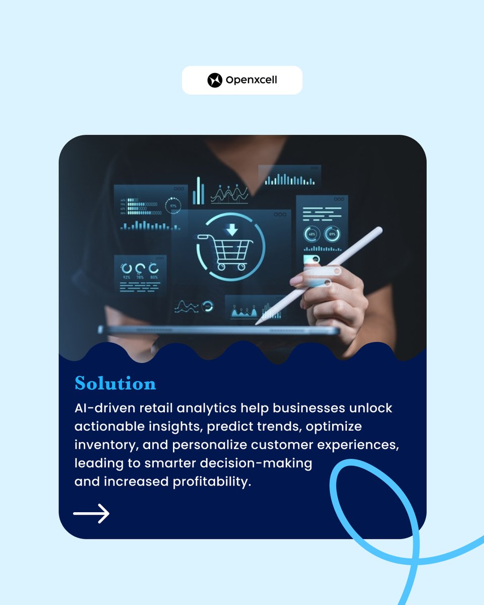 openxcell's tweet image. Retailers often struggle to understand consumer behavior, manage inventory effectively, and predict market trends. This leads to missed opportunities and inefficiencies. AI-driven retail analytics unlock actionable insights that help businesses predict trends, optimize inventory,…