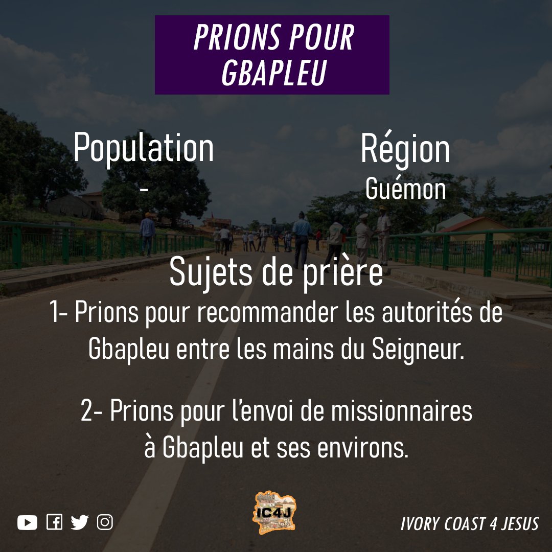IC4_JESUS's tweet photo. Prions pour Gbapleu.
Dieu nous bénisse
#Prions_pour_le_pays #Gbapleu #IC4J https://t.co/4kQQbuEM9a