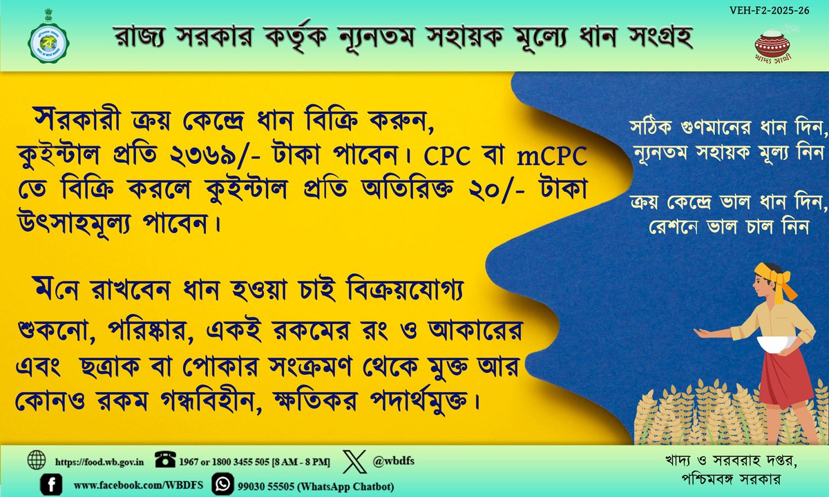 Department of Food and Supplies, Government of WB (@wbdfs) on Twitter photo ধান বিক্রী করতে চান, রেজিস্ট্রেশন করুন। 
#KhadyaSathi
#PaddyProcurement
#WestBengal
#EgiyeBangla
Egiye Bangla ধান বিক্রী করতে চান, রেজিস্ট্রেশন করুন। 
#KhadyaSathi
#PaddyProcurement
#WestBengal
#EgiyeBangla
Egiye Bangla