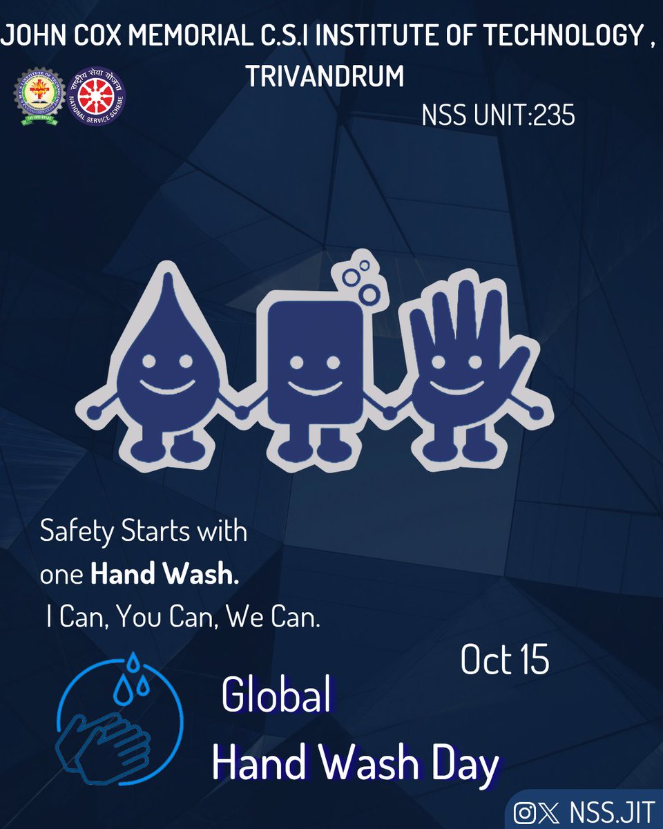 nss_jit's tweet image. Global Handwashing Day Reminder! Clean hands save lives. Wash with soap for at least 20 seconds to stop germs, protect yourself and others, and build healthier communities.
#GlobalHandwashingDay #HygieneForAll #StopTheSpread #SafeHands #GlobalHealth #BeTheChang #nss #NSSJIT