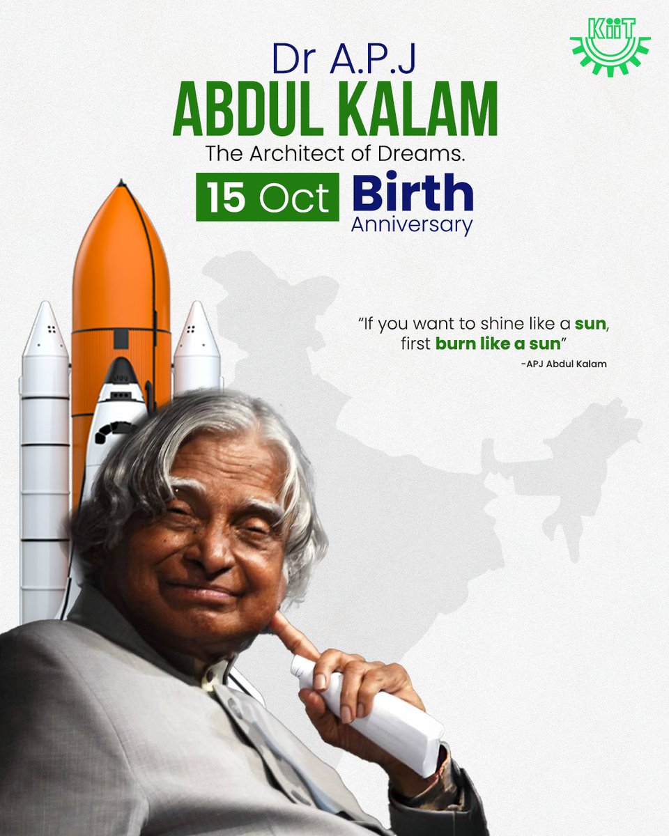 KIITUniversity's tweet image. Remembering the visionary Dr APJ Abdul Kalam on his birth anniversary. His life is a perpetual source of inspiration for every KIITian to pursue innovation with passion and ignite their inner fire.
Let's pledge to become "Ignited Minds" and contribute to nation-building.
