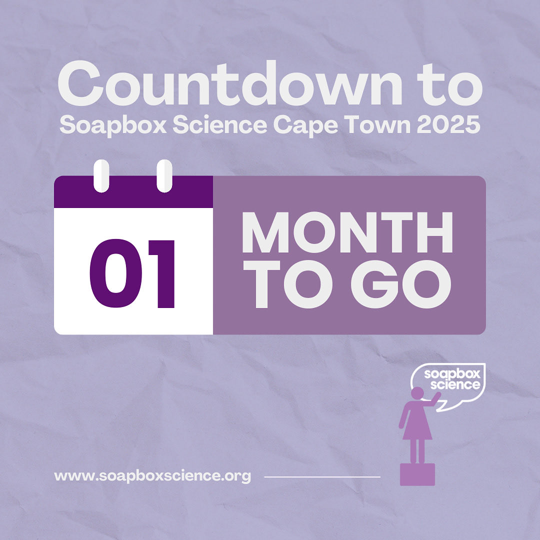 SoapboxSciCT's tweet image. ⏳ 1 MONTH TO GO! ⏳

We’re officially 1 month away from #SoapboxScience Cape Town 2025 🎤

12 brilliant scientists will bring their research to the streets! No slides, no lecture halls, just science &amp;amp; YOU! 🔬✨

📅 15 Nov 
🎟 Free