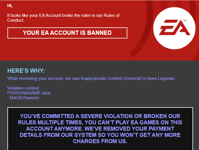 neevinvt's tweet image. Add MAGA to your EA tag = instant permaban. Cool, bro. 💀