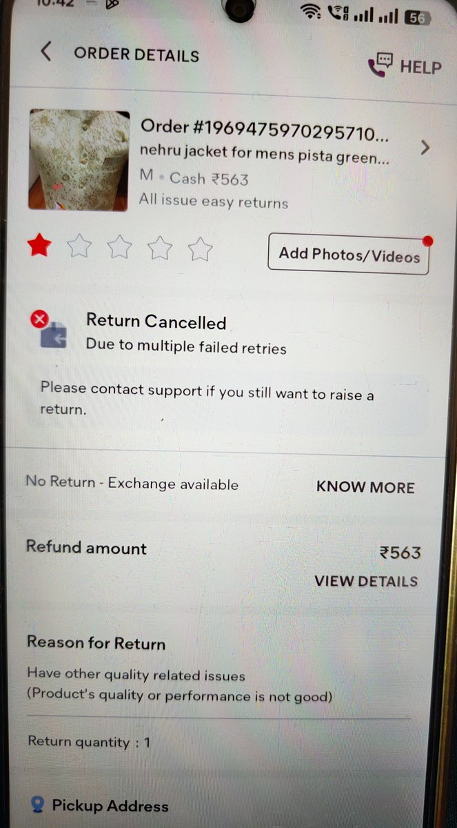 sinha_vicky's tweet photo. Worst service by Meesho. No pickup for 1 month, now cancelled and not allowing new request. Very poor service. Screenshot attached. @meesho_support @meesho https://t.co/1nN8rwsNJr