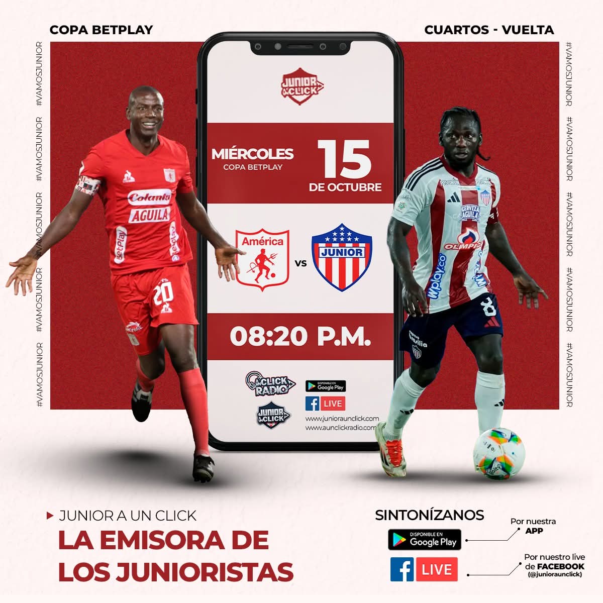 🔥 ¡Hoy juega Junior!

🆚 América de Cali
🏆 Copa Betplay - Cuartos vuelta
🏟️ Estadio Pascual Guerrero