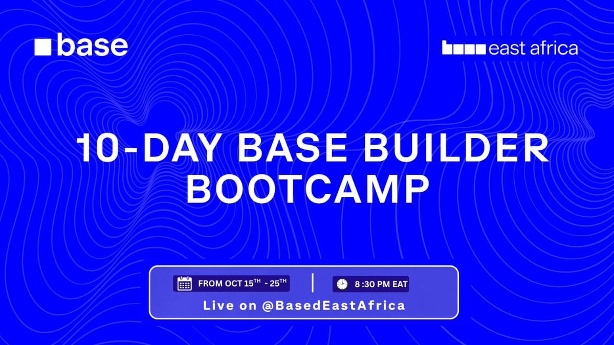 BasedEastAfrica's tweet image. Time to get cracked, and get that project from your laptop to mainnet on @base!
Calling all onchain builders in East Africa to join our 10 day Builder Bootcamp starting today at 8:30pm EAT!
Join if you want to build a banger app for Base Batches 002 in the Builder Track -…