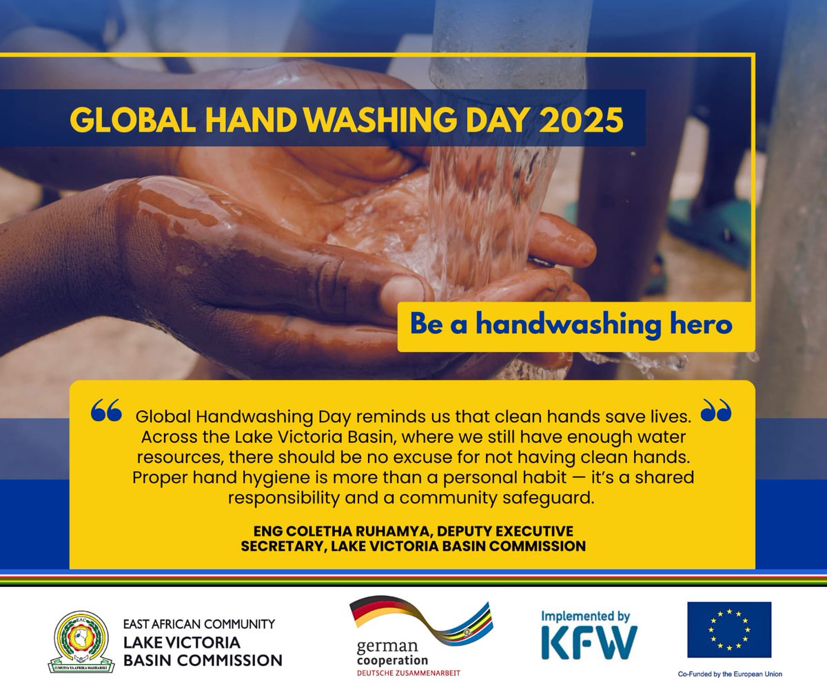 🧼🌍 Clean hands save lives!
This #GlobalHandwashingDay, let’s all be handwashing heroes; protecting our families, communities, and the Lake Victoria Basin through proper hand hygiene. 💧
Together, we can make clean hands a shared responsibility. ✋💙

#KfW #EU #GiZ
