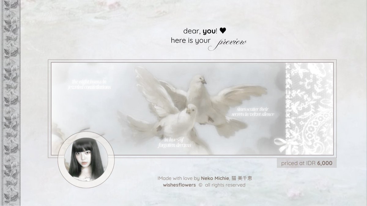 wishesflowers's tweet photo. Any repost would be very appreciated! ���

Hi-hi! Afternoon, my dear darlings. I have 4 ready stock layout from Ian Hearts2Hearts that I crafted from Heaven Sent catalogue! All of them are priced at IDR 6,000 and already available in JPNGs. Grab it fast! ◇🦢

#zonauang #zonajajan https://t.co/6FCrcNCcYy