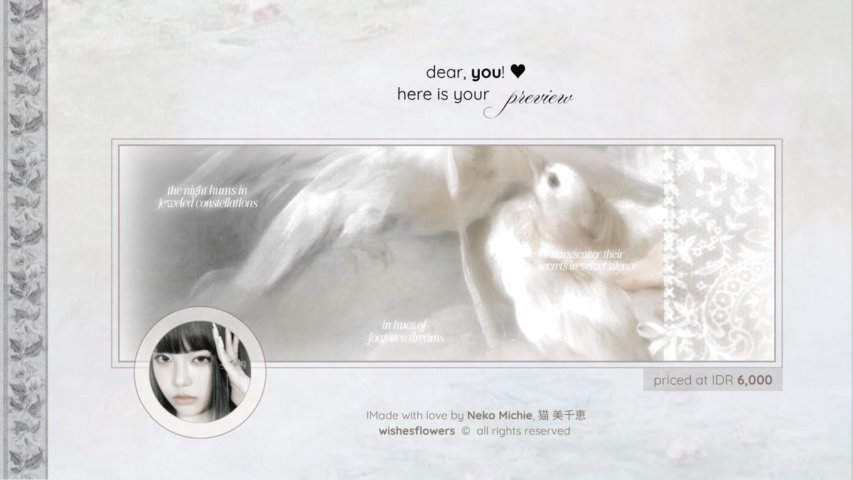 wishesflowers's tweet photo. Any repost would be very appreciated! ���

Hi-hi! Afternoon, my dear darlings. I have 4 ready stock layout from Ian Hearts2Hearts that I crafted from Heaven Sent catalogue! All of them are priced at IDR 6,000 and already available in JPNGs. Grab it fast! ◇🦢

#zonauang #zonajajan https://t.co/6FCrcNCcYy