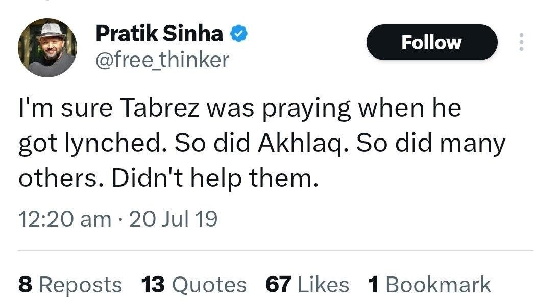 When the Genocide of Palestinians was happening and Muslims were praying for them, you chose to mock them and thought it's a good time to promote 'Athiesm'. Same thing you did when two Muslims lynched by Hindutva Mob. Yes this is Hate.
