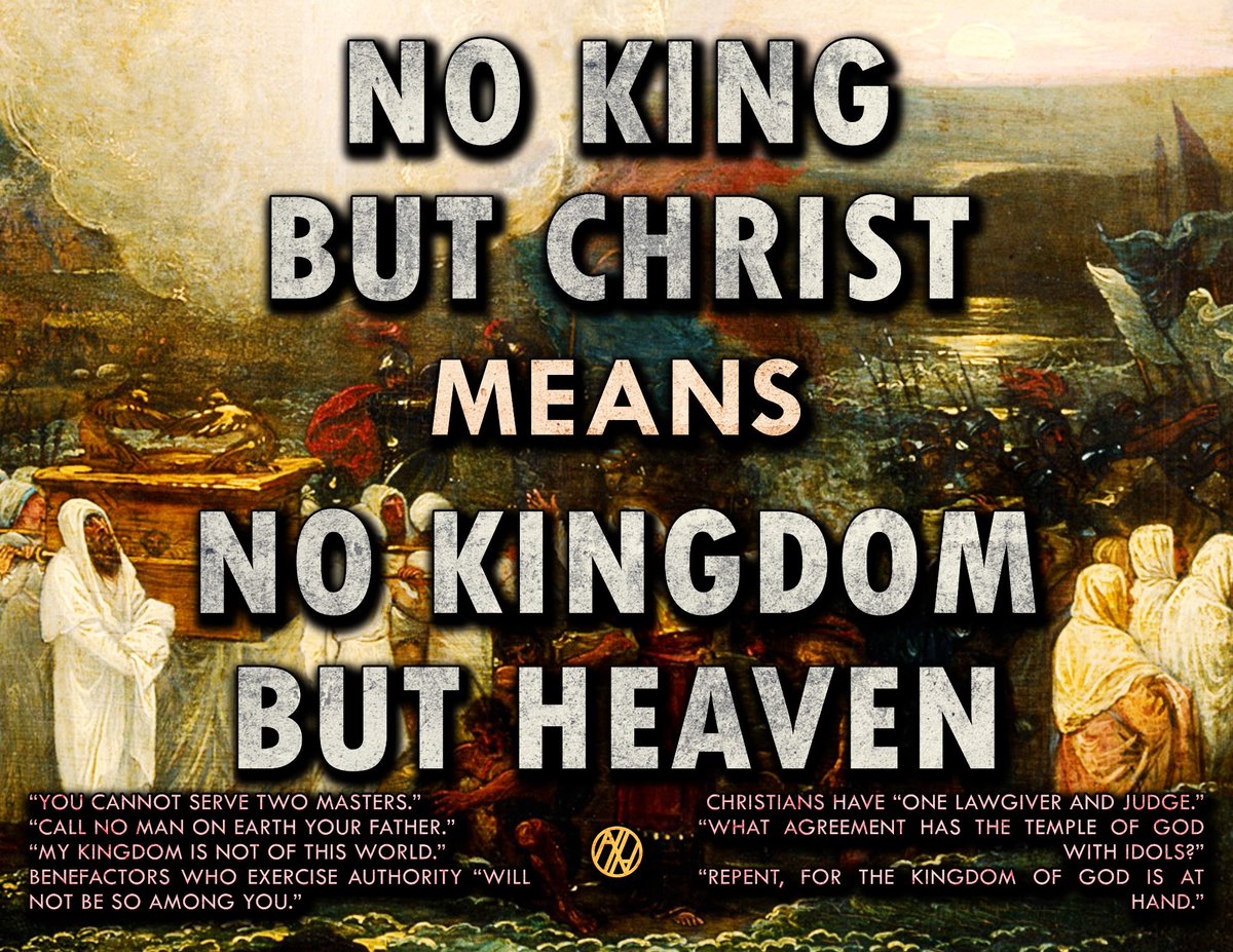 LeavingEgyptMin's tweet image. Indeed it is political, and it means the complete opposite of what you imagine in your reprobate mind. It means that there are no other legitimate kings or kingdoms. 

Anyone who says “Christ is King” but is not an anarchist is a very confused person.