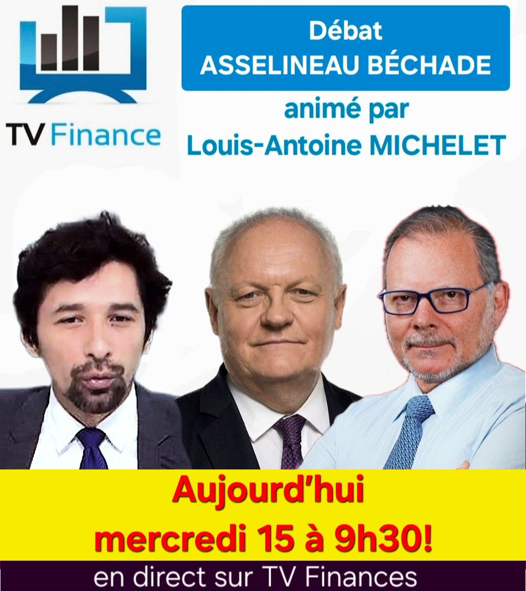 📺 DÉBAT EN DIRECT
ASSELINEAU/BÉCHADE
SUR TV-FINANCE
ce mercredi 15 octobre 2025 à 09h30.

▪️Les échanges, qui porteront sur la situation politique, économique et financière, seront animés par le journaliste Louis-Antoine Michelet.
⚠️⤵️
tvfmedia.fr
...