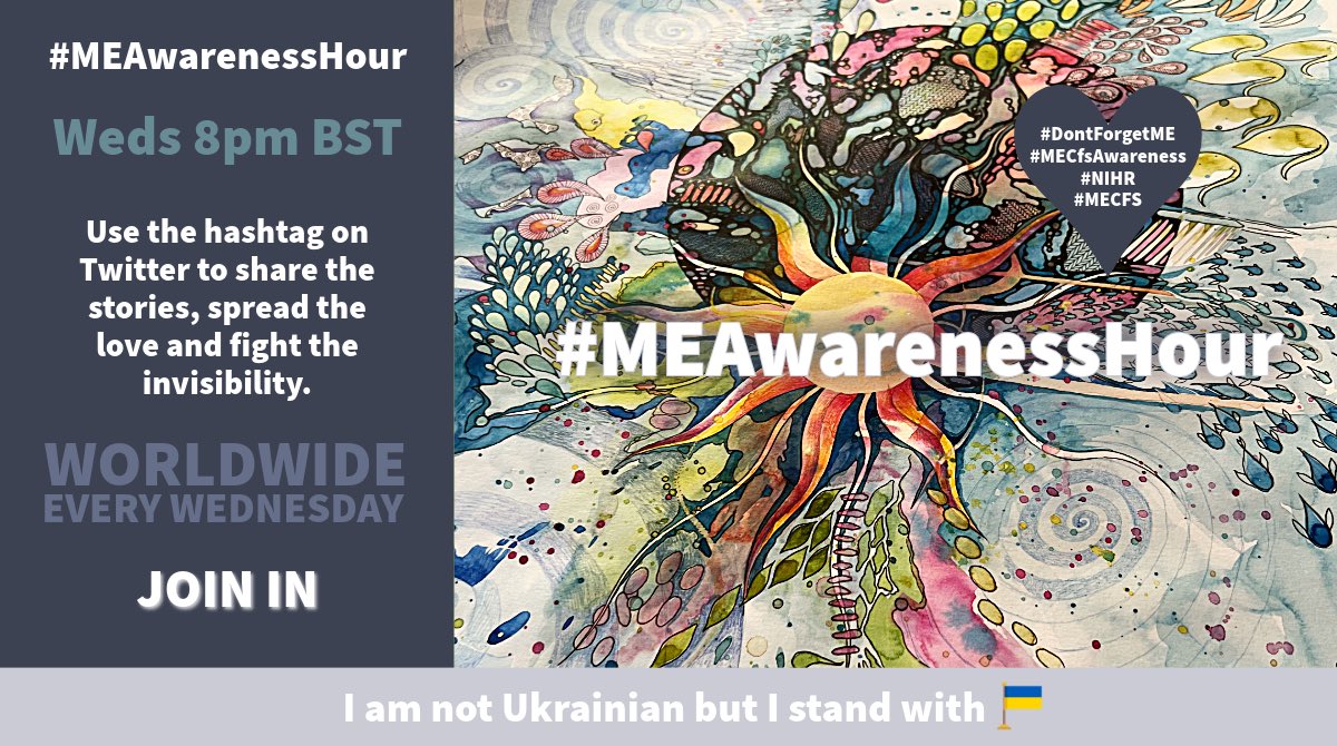 🌻 Share Like RT posts during #MEAwarenessHour in 14 hours time🌻

20:00 BST   21:00 Europe CEST 

Talking all things #MyalgicEncephalomyelitis

Poster Credit: <a href="/AertbyLisa/">Lisa_Cat</a> 🙏