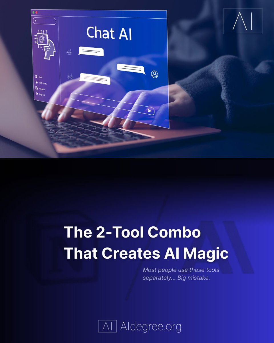AIDegree_org's tweet image. 🛑Stop using Tool A for notes and Tool B for chat like strangers. Connect them. Context in → answers out → tasks saved. This 2-tool setup changed everything. Explore it here:
🔗aidegree.org/blog/your-seco…
#SecondBrain #AIWorkflow #ArtificialIntelligence #notiontutorial #Claude