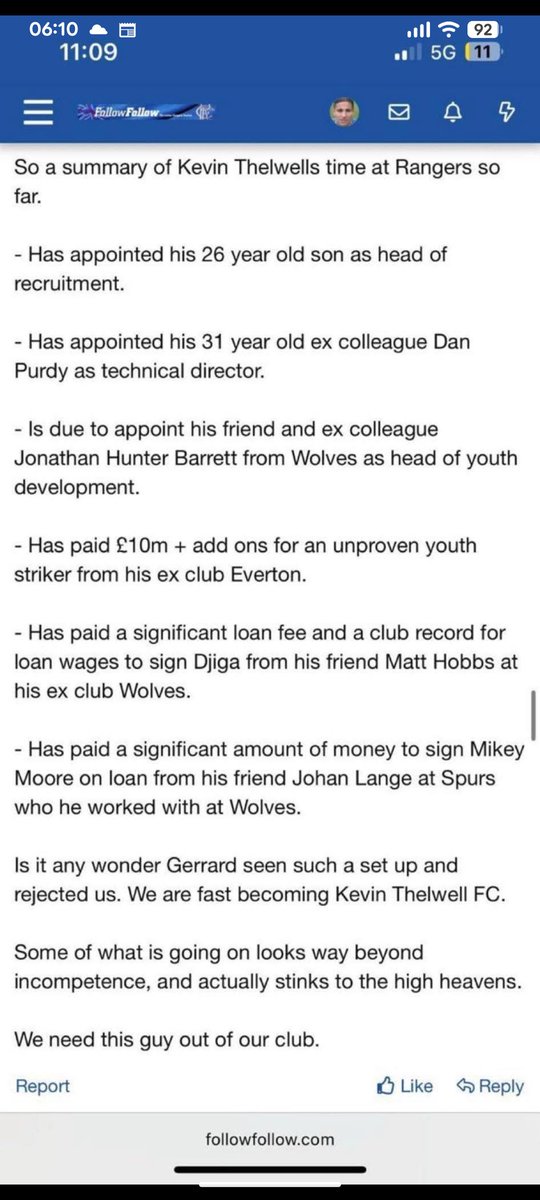 If this is true about Thelwell then we are in bigger trouble with him there than I thought. Taken from a Rangers Facebook page. I don't know how accurate it is but it would be good if some of it at least could be disproved