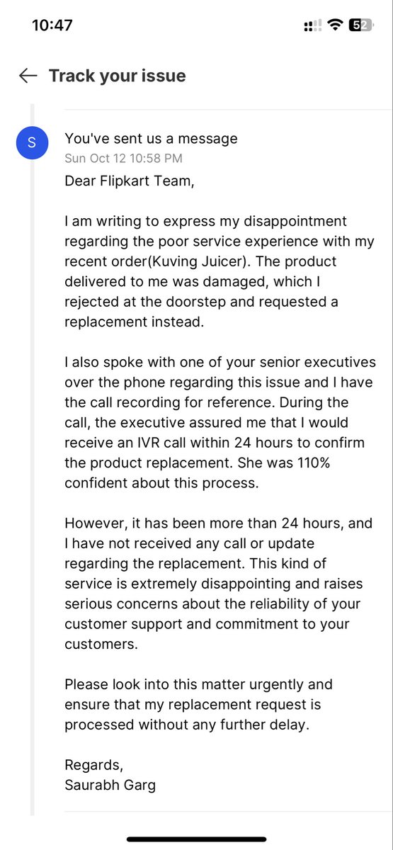 saurabhgargit's tweet image. @Flipkart This is how @Flipkart closes complaints without even addressing them
Check my message and their response I even have the call recording with their support executive
@_Kalyan_K hoping you can look into this
#Flipkart #CustomerService #PoorService #bigbilliondays2025
