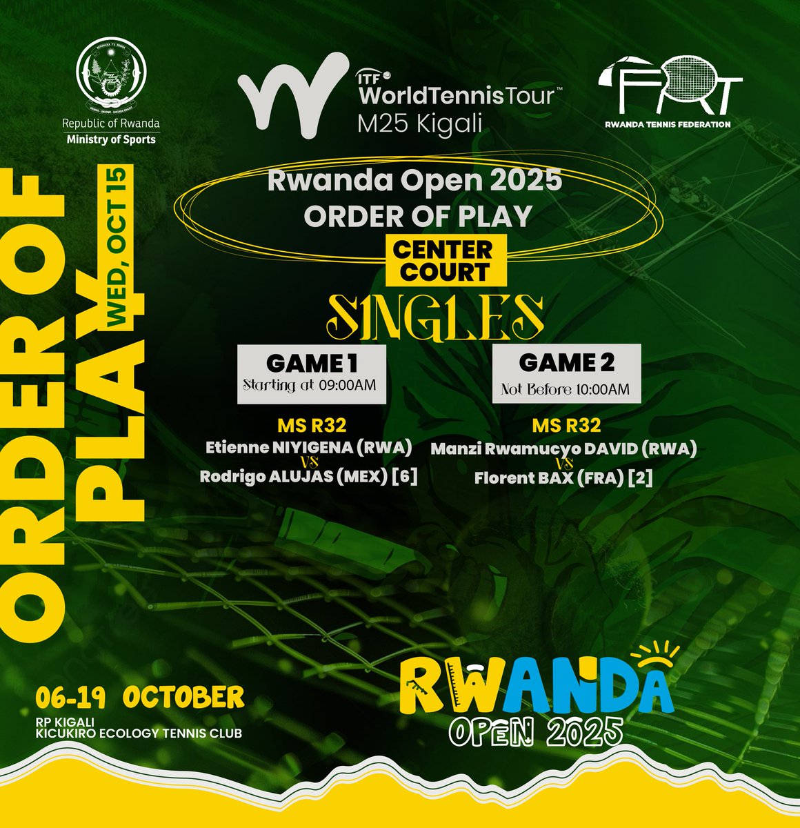 TityKayishema's tweet photo. Abanyarwanda baripima muri #RwandaOpenM25

Ese birashoboka ko hagira Umunyarwanda urenga ijonjora rya mbere?

Kuva 09h00 muri IPRC Kigali (Kigali Ecology Club)

#Rwanda #Tennis #RwandaTennis #RwandaOpen https://t.co/yCUnuiWZkh