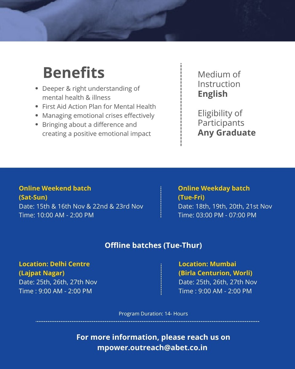 You Don’t Have to Be a Mental Health Expert to Make a Difference 
 
Supporting people today takes more than just care — it takes the confidence to notice when something’s wrong and the skills to respond the right way.

Register Here: lnkd.in/ddNHwTix