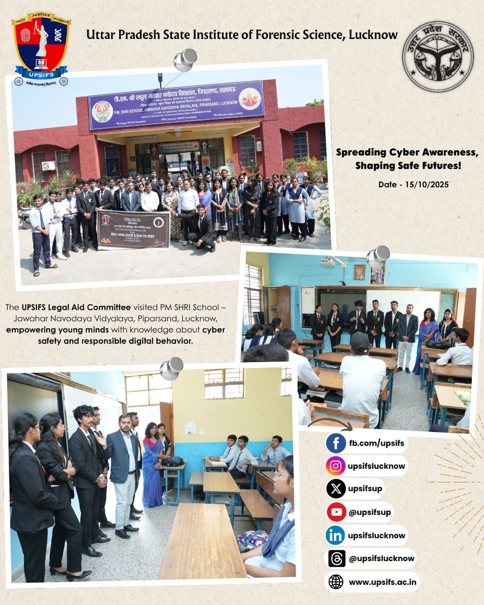 UPSIFS (@upsifsup) on Twitter photo From classrooms to cyberspace, awareness begins with knowledge. UPSIFS Legal Aid Committee lit the spark of digital wisdom at PM Shri School Jawahar Navodaya Vidyalaya, Piparsand.
<a href="/UPGovt/">Government of UP</a> <a href="/CMOfficeUP/">CM Office, GoUP</a> <a href="/GoswamiGK2025/">Dr GK Goswami IPS</a> <a href="/RajivMa67691513/">Rajiv Malhotra IPS.</a> <a href="/Uppolice/">UP POLICE</a>
#CyberAwareness #CyberSafety From classrooms to cyberspace, awareness begins with knowledge. UPSIFS Legal Aid Committee lit the spark of digital wisdom at PM Shri School Jawahar Navodaya Vidyalaya, Piparsand.
<a href="/UPGovt/">Government of UP</a> <a href="/CMOfficeUP/">CM Office, GoUP</a> <a href="/GoswamiGK2025/">Dr GK Goswami IPS</a> <a href="/RajivMa67691513/">Rajiv Malhotra IPS.</a> <a href="/Uppolice/">UP POLICE</a>
#CyberAwareness #CyberSafety