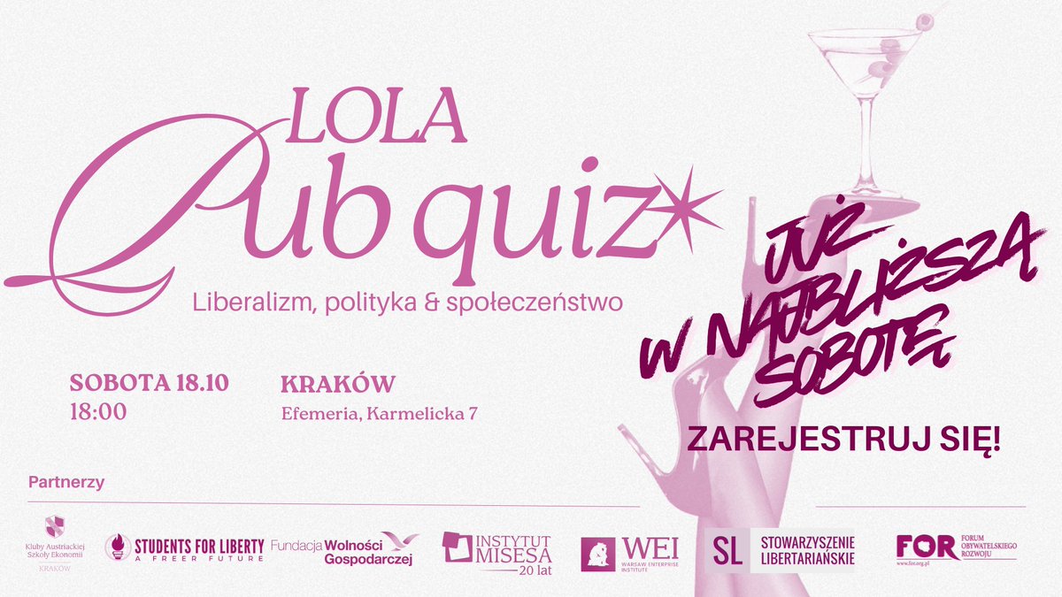 ⏰ To już w najbliższą sobotę!

Pub Quiz: Liberalizm, Polityka &amp; Społeczeństwo, którego jesteśmy partnerem, zbliża się wielkimi krokami – a liczba miejsc jest ograniczona!

Jeśli chcesz spędzić wieczór przy piwie lub drinku, sprawdzić swoją wiedzę i wygrać nagrody – nie zwlekaj i