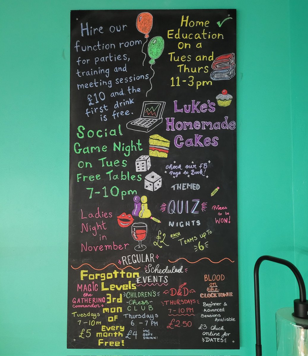 Damian_Quinn666's tweet image. I had fun with this. I don&apos;t propose to be a sign writer, but I don&apos;t think I did a half a bad job showing events at @RollTheDicecafe  Big thanks to Shelly, though, for giving me the opportunity and the copious amounts of tea and coffee.☕️😅✍️
#signwriting #blackboard #chalkitup