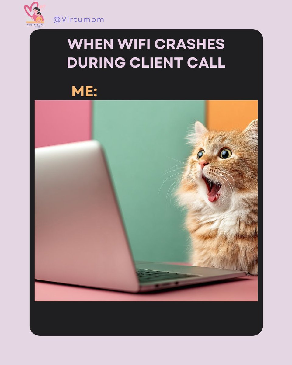 DenopolGladys's tweet image. When WiFi crashes during client call 
Me: 💻😅 
WiFi: ❌… 
#VAhumor 
#WorkFromHomeProblems 
#RelatableVA 
#FreelancerLife