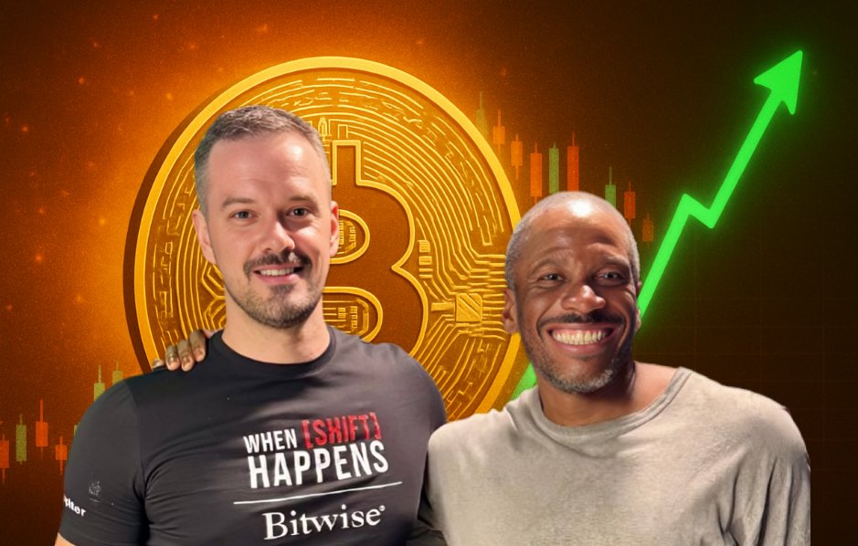 Arthur Hayes and Kevin Follonier on When Shift Happens podcast with Bitcoin background