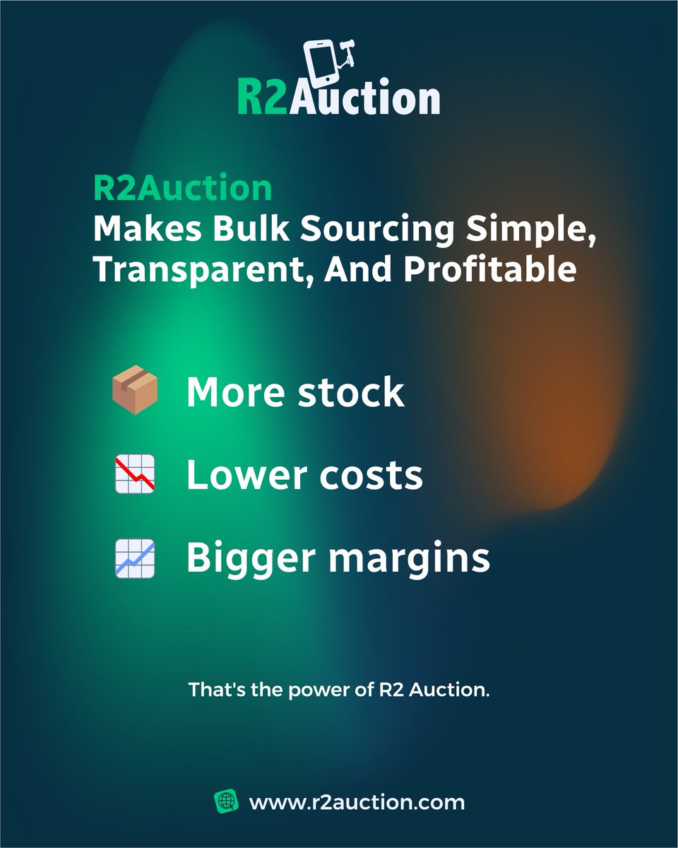 r2auction's tweet image. R2Auction makes bulk sourcing simple, transparent, and profitable.

📦 More stock
📉 Lower costs
📈 Bigger margins

That’s the power of R2 Auction.

#R2Auction #TechDeals #WholesaleTech