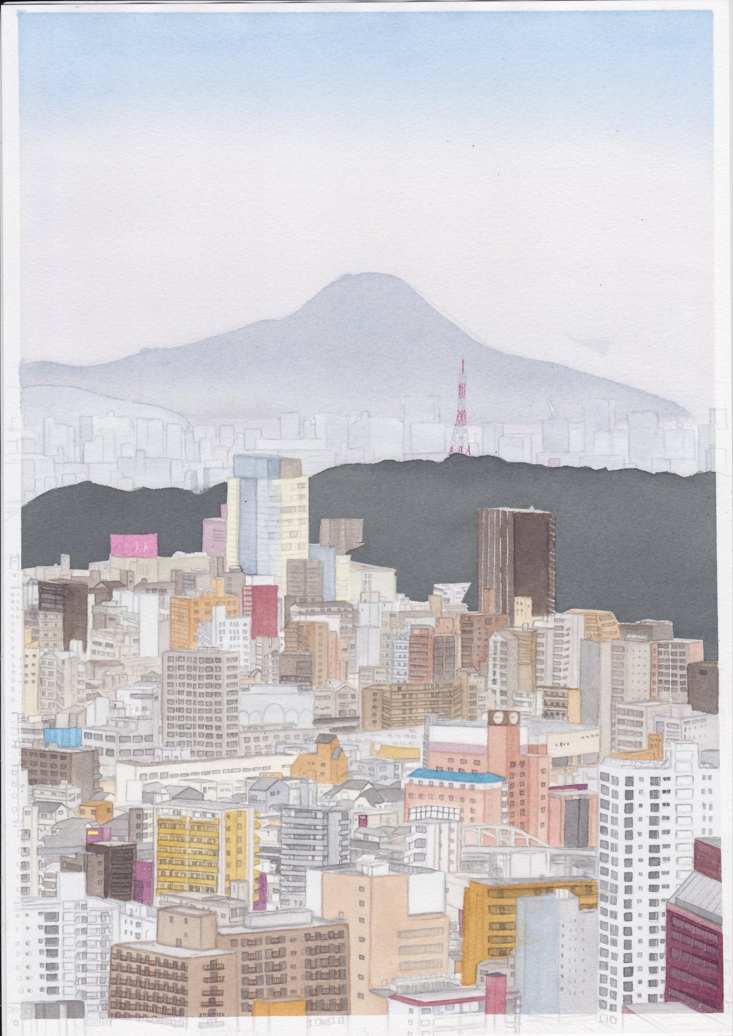 E. Miyazaki 水彩画 都市風景 2023年 E. Miyazaki 水彩画 都市風景 2023年