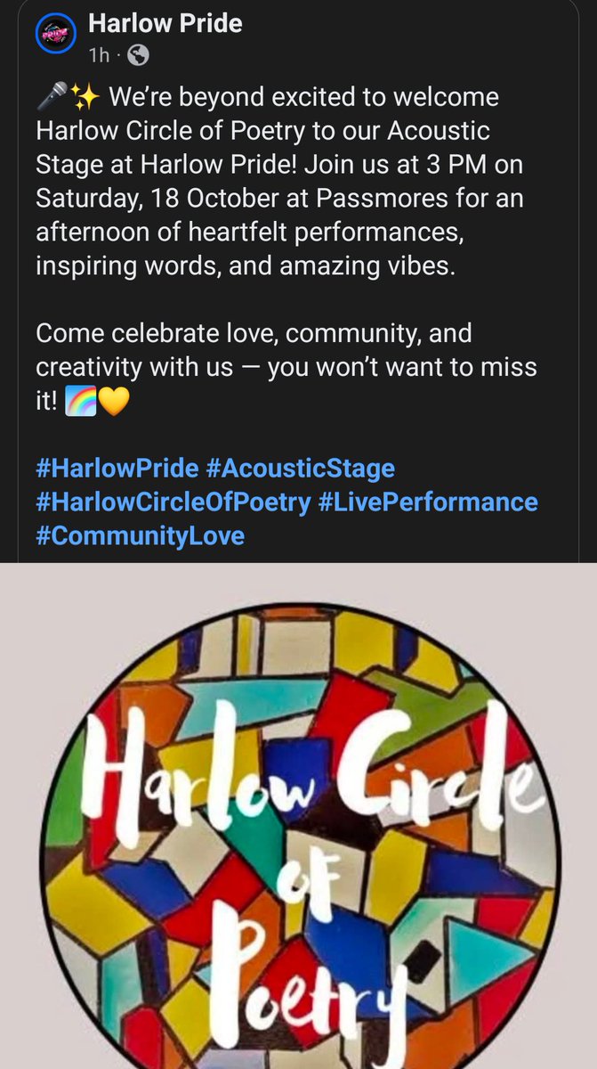 CarmellaPoetry's tweet image. Excited to be reading at @HarlowPride  this year! Come and join us in supporting our LGBTQ+ communities this weekend!
#HarlowPride
#CommunityMatters
#Oneness 
#HarlowCircleofPoetry
