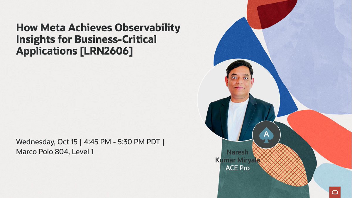 oracleace's tweet image. How does Meta keep business-critical applications running smoothly worldwide?
Find out at How Meta Achieves Observability Insights for Business-Critical Applications [LRN2606] at Oracle AI World! 

Join Oracle ACE Pro @Nmiryala of Meta and Oracle experts to discover:
🔹 How OCI…
