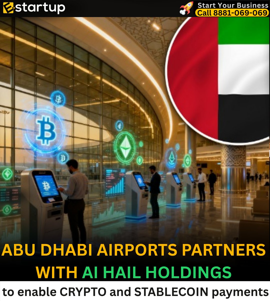 e_STARTUP_India's tweet image. Abu Dhabi takes a bold step into the future!

Abu Dhabi Airports partners with Al Hail Holding to enable crypto &amp;amp; stablecoin payments transactions to airport retail and travel. ✈️💳💠

#AbuDhabiAirports #CryptoPayments #UAEInnovation #Stablecoin #BlockchainUAE