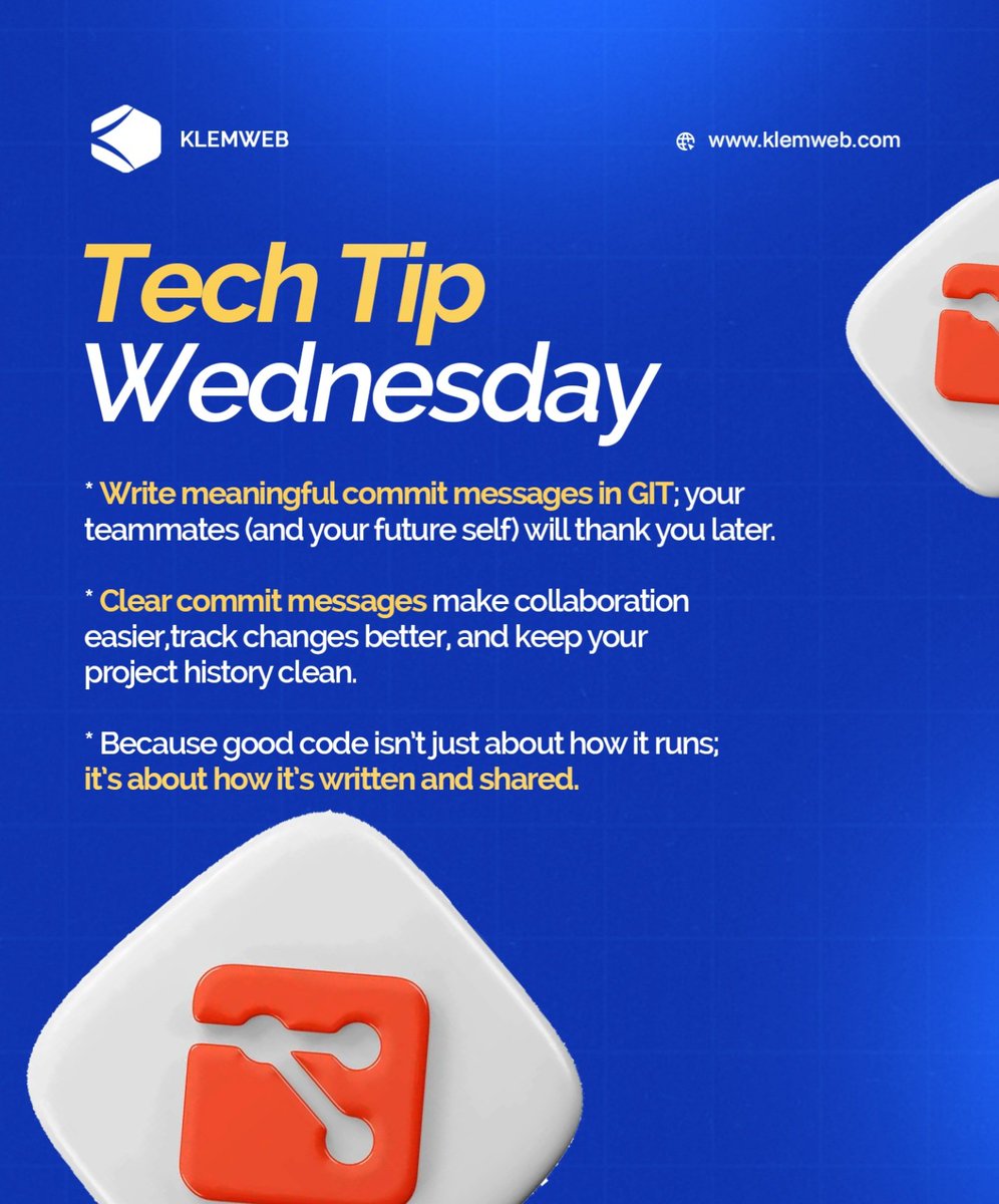 klemweb's tweet image. 🛠️ Tech Tip Wednesday
Klemweb.com
#Klemweb #TechTipWednesday #CleanCode #Git #SoftwareDevelopment #TeamworkInTech